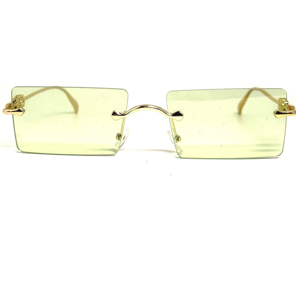 Unbranded Rimless Rectangle Sunglasses Gold‎ Green Tint Y2K Retro 22654
